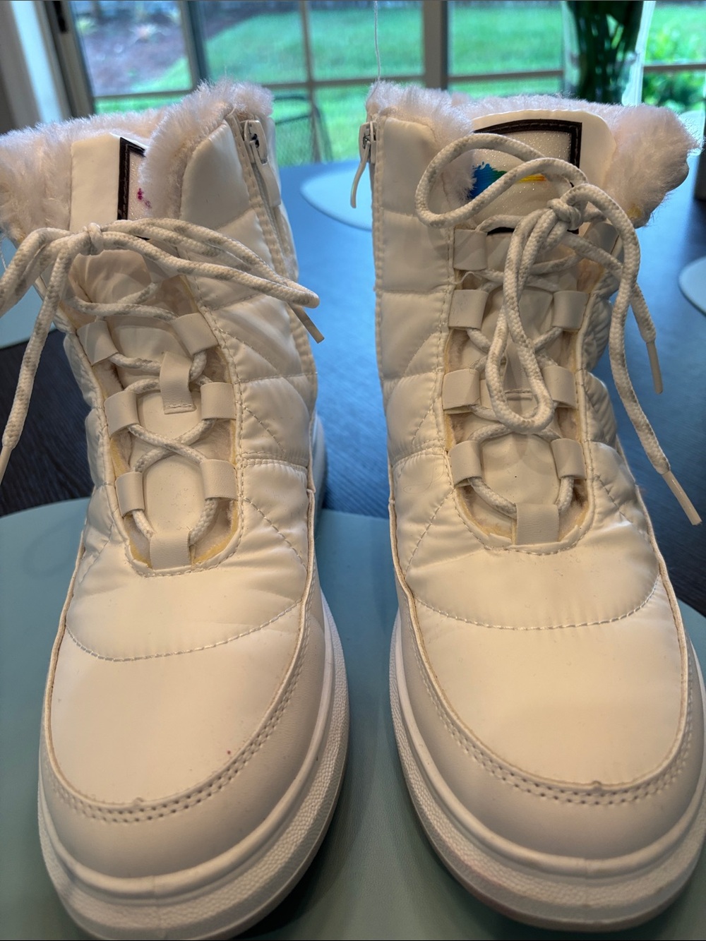 Women's White Faux-Fur Winter Lace-Up Boots
